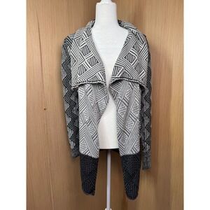 Lucky Brand Womens Black White Geometric Open Front Draped Cardigan Sweater Sz S